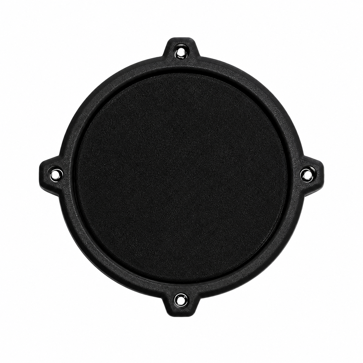 Black circular component with mounting holes on a white background