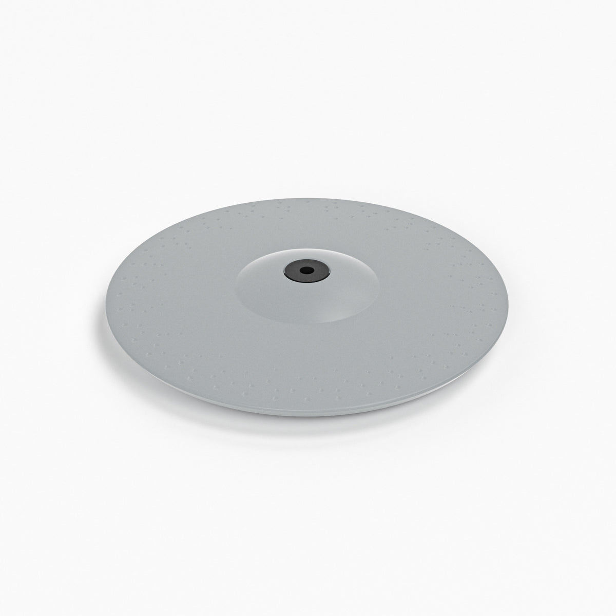 A circular gray textured plate or lid with a small black center hole, shown on a clean white background.