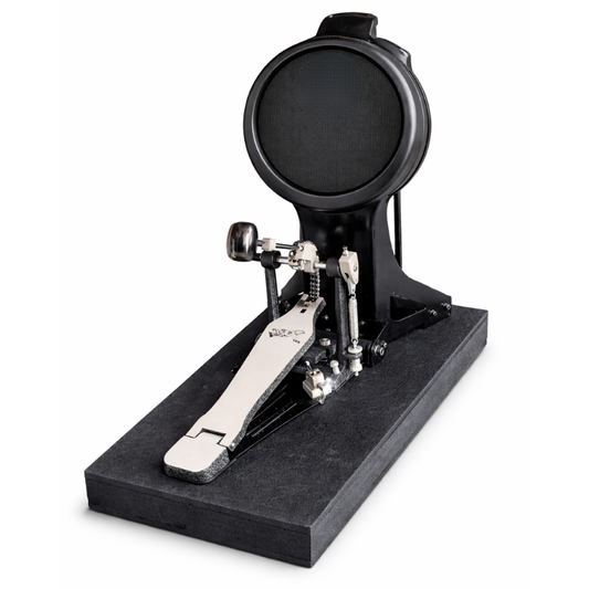 Pedal for musical instruments on a black stand with a white background