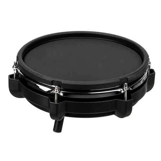 Black electronic drum pad on a white background