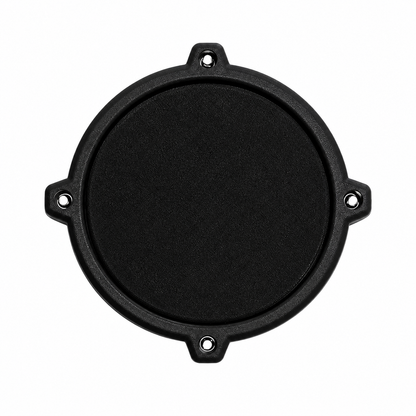 Black circular component with mounting holes on a white background