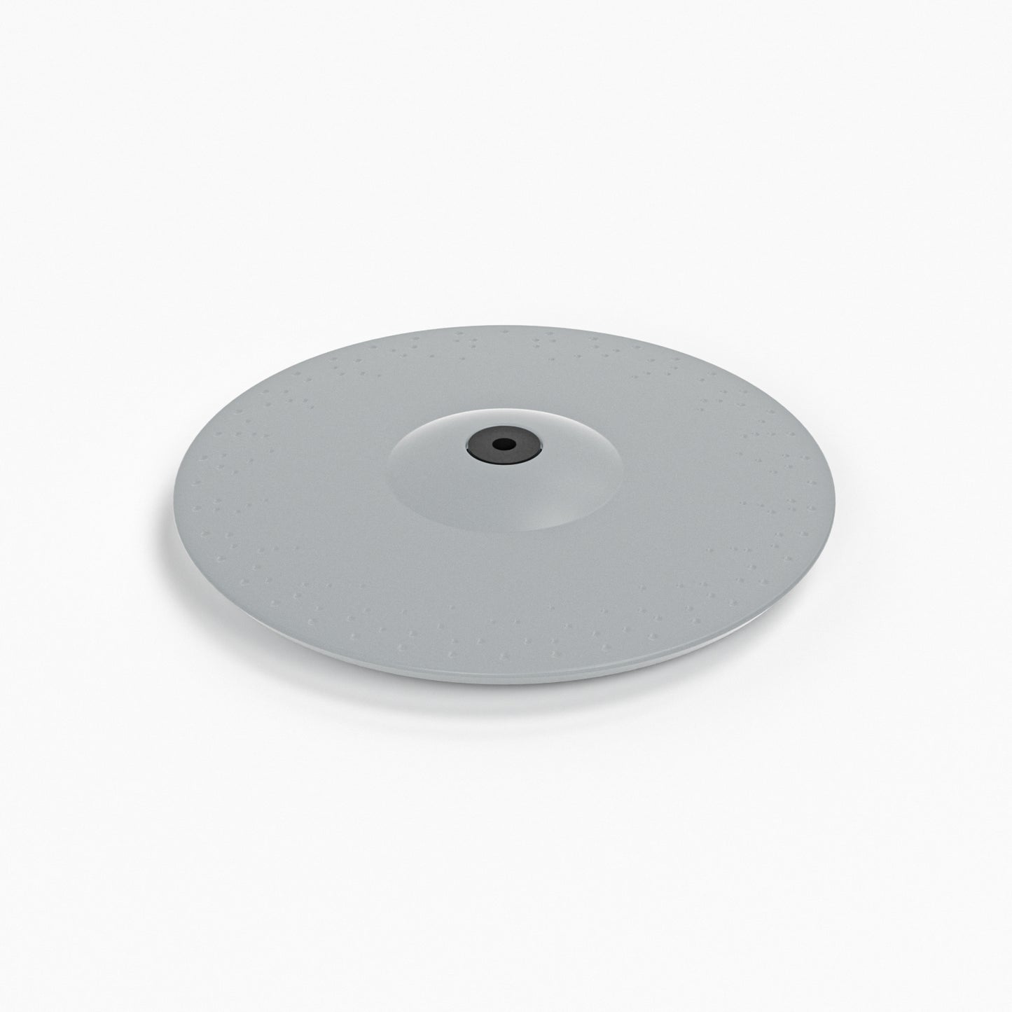 A circular gray textured plate or lid with a small black center hole, shown on a clean white background.