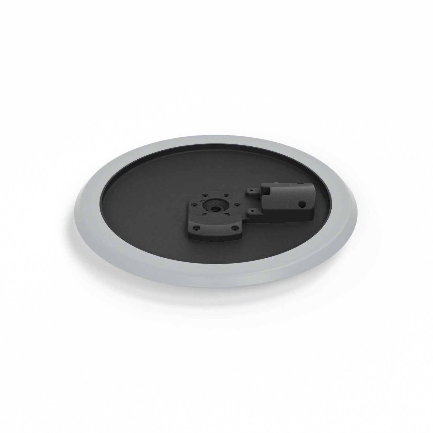 A circular black and gray mounting plate or base with a central bracket, shown on a clean white background.