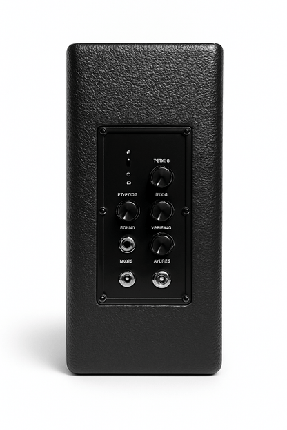 Black electronic device with control panel on a white background