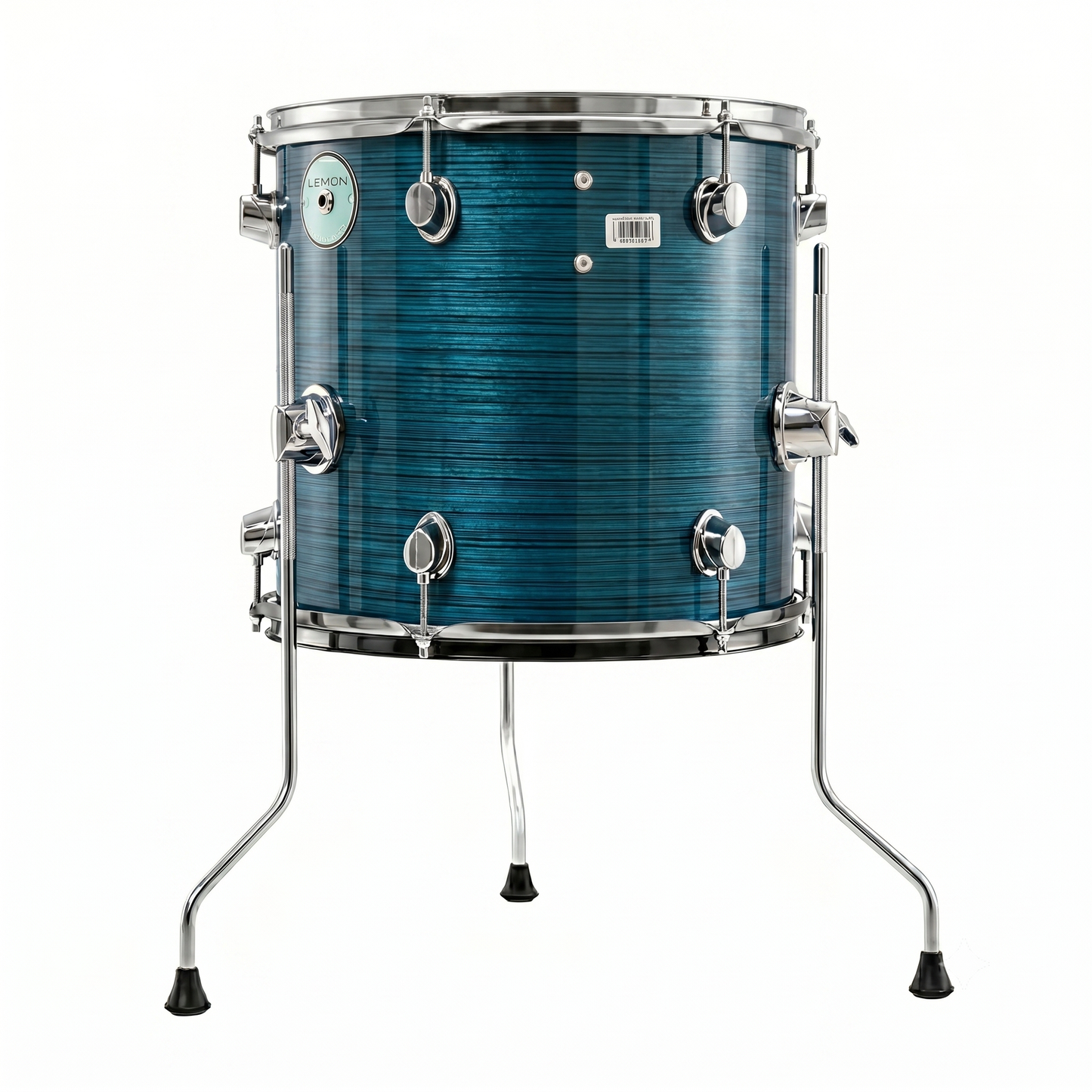 Blue drum with chrome hardware on a white background