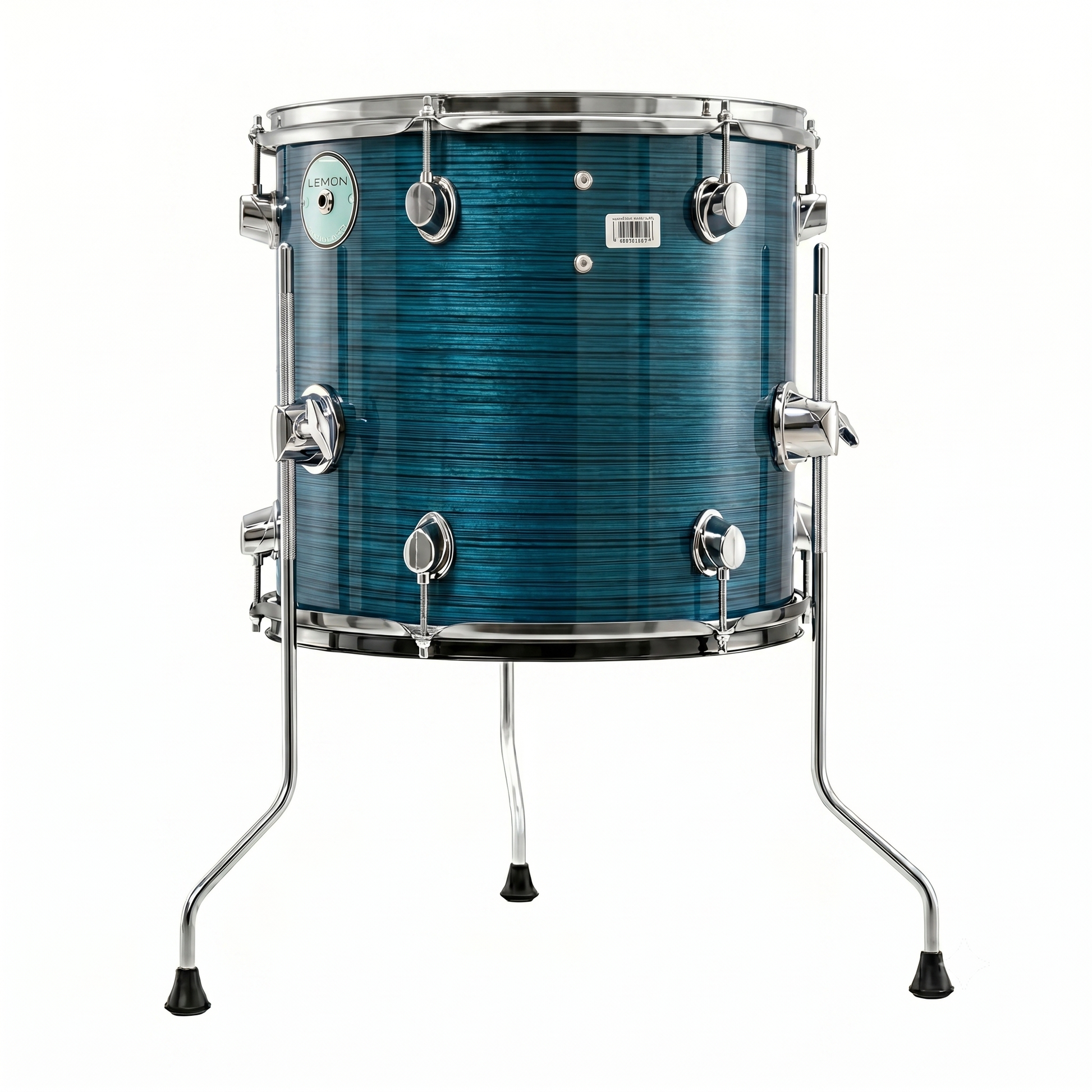 Blue drum with chrome hardware on a white background
