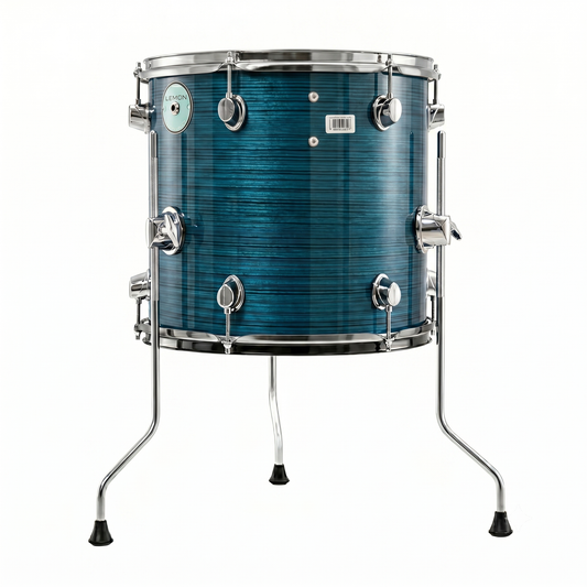 Blue drum with chrome hardware on a white background
