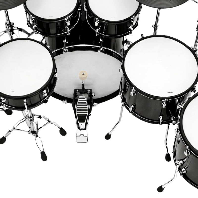 Black drum set on a white background