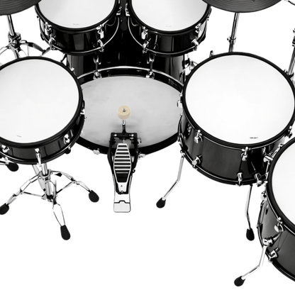 Black drum set on a white background