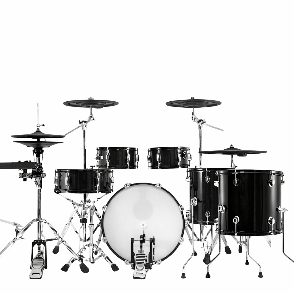 Black drum set on a white background