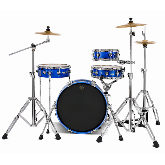 Rabbit Route Kit TDB-270 CELLULOID BLUE portable drum set for touring with cymbals and hardware.