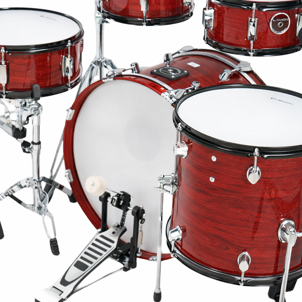 Red drum set on a white background