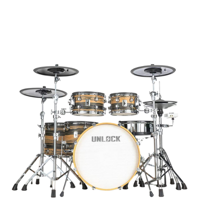 Drum set with 'UNLOCK' branding on a white background